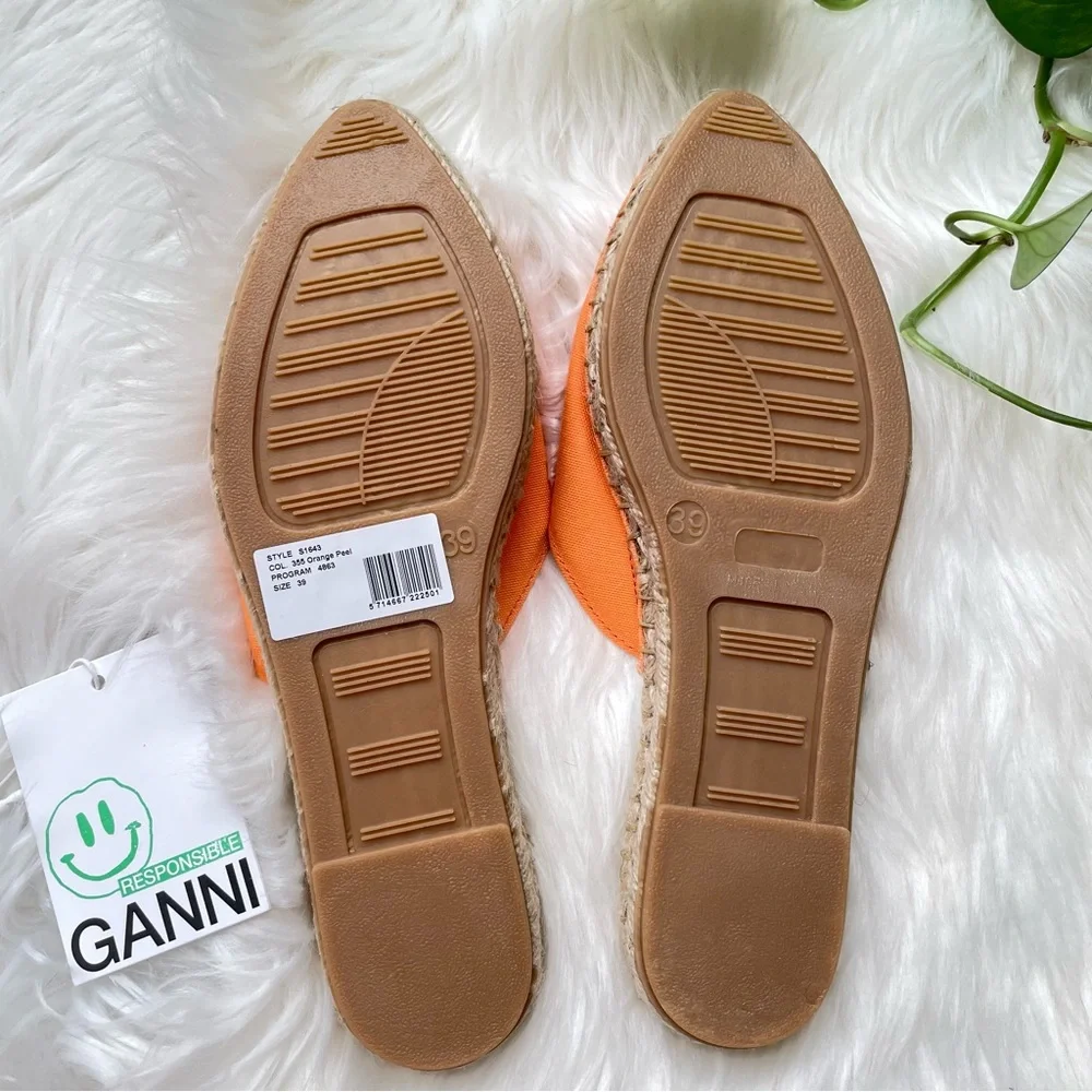 GANNI Orange Embroidered Canvas Espadrille Slippers Women’s Size 9 EU 39 NIB